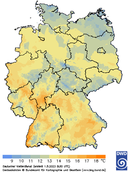 Abb. 3: Bodentemperaturmittel in 5 cm Tiefe Quelle: Deutscher Wetterdienst