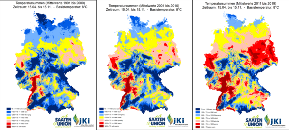 Entwicklung der Temperatursumme Mais