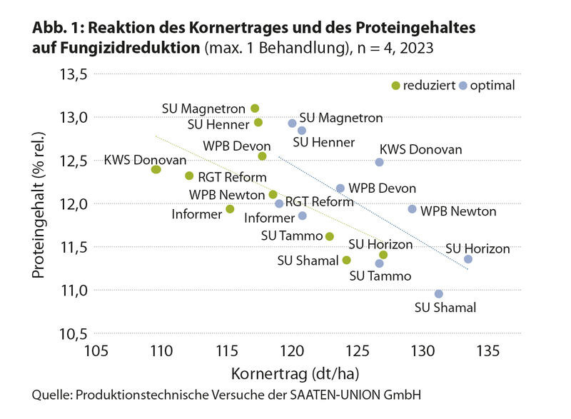 Reaktion Kornertrag auf reduzierten Flanzenschutz